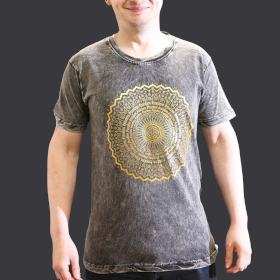 T-shirt Délavé à la Pierre Taille S - Mandala - Gris Foncé
