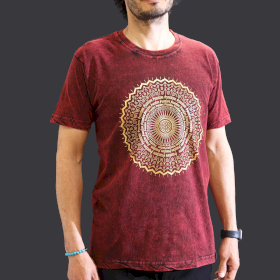 T-shirt Délavé à la Pierre Taille M - Mandala - Bordeaux