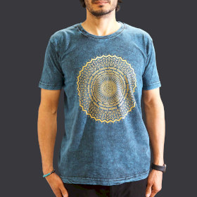 T-shirt Délavé à la Pierre Taille M  - Mandala - Bleu