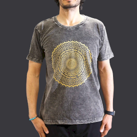 T-shirt Délavé à la Pierre Taille M  - Mandala - Gris Foncé