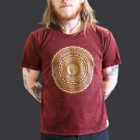 T-shirt Délavé à la Pierre Taille L - Mandala - Bordeaux