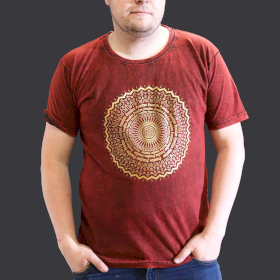 T-shirt Délavé à la Pierre Taille L - Mandala - Bordeaux