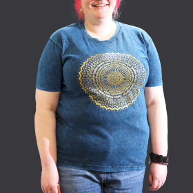 T-shirt Délavé à la Pierre Taille XL - Mandala - Bleu