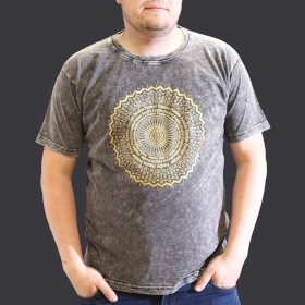 T-shirt Délavé à la Pierre Taille XL - Mandala - Gris Foncé