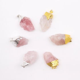 6x Pendentifs Plaqués Or & Argent avec Quartz Rose (6 assortis)
