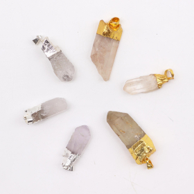 6x Pendentifs Plaqués Or & Argent avec Quartz Clair (6 assortis)