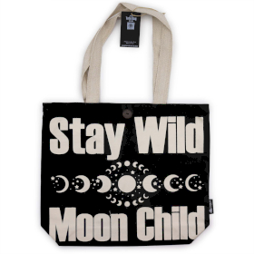 Sac Tote Bag Basique Iconic  - Stay Wild, Mood Child - Noir - Naturel 10oz (36x43x10cm)