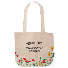 Tote Bag en Coton – Broderie Jardin de Fleurs Sauvages (Fleurs Rouges)