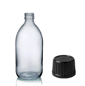 48x Bouteille Médicinale en Verre Gris Fumé de 250ml avec Bouchon Inviolable