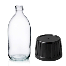 30x Bouteille en Verre Médicinale Transparente de 500 ml  avec Bouchon Inviolable