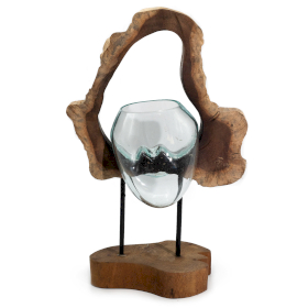 Vase d\'art Suspendu en Verre Fondu sur Bois - Imperfections du bois Certaines Pièces Peuvent être Endommagées