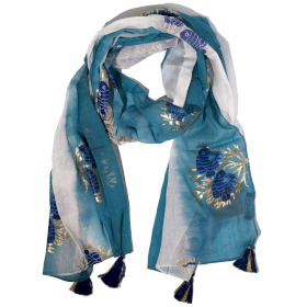 Nomad Sari  - Foulard d\'Été -  180x50cm - Aqua Fish - Bleu Marin