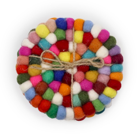 Sous-Verres Ronds en Boules de Feutre - 10 cm Multicolores (lot de 4)