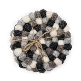 Sous-Verres Ronds en Boules de Feutre - 10 cm Mélange de Gris (lot de 4)