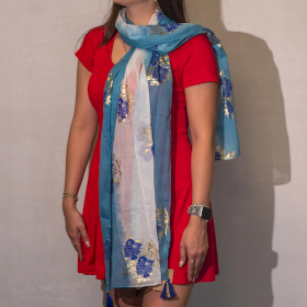 Nomad Sari  - Foulard d\'Été -  180x50cm - Aqua Fish - Bleu Marin