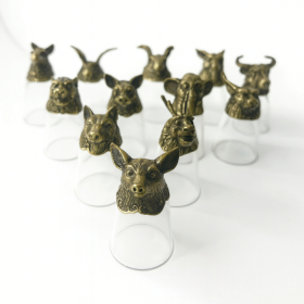 12x Verres À Shot Bottom Up (25 Ml) – Créatures Du Zodiaque Chinois – Bronze Antique