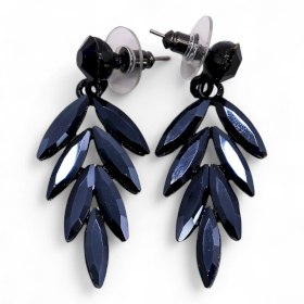 Noir Jais - Verre Vintage - Longues Gouttes - Boucles d’Oreilles