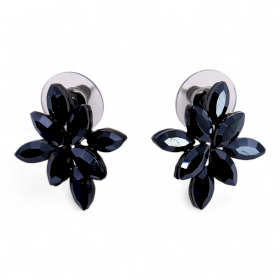 Noir Jais - Verre Vintage - Fleurs - Boucles d’Oreilles