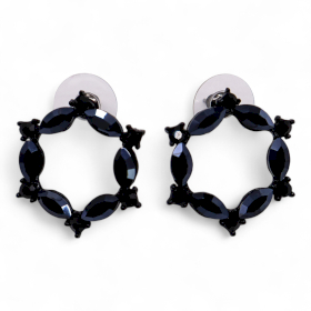 Noir Jais - Verre Vintage - Anneaux - Boucles d’Oreilles