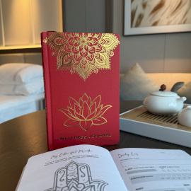 Journal de Bien-Être Rouge - 120 pages - Mandala Doré et Lotus