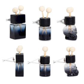 12x Flacons Diffuseurs Noirs à Clipser Pour Voiture – 8 ml – 3 Designs Assortis