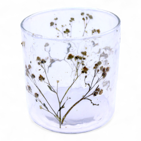 4x Verre Floral Naturel - Porte-Bougie Droit - Margarita - (8x8cm)