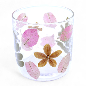 4x Verre Floral Naturel - Porte-Bougie Droit - Primavera - (8x8cm)