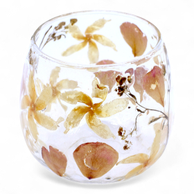 4x Verre Floral Naturel - Porte-Bougie Droit - Rosa - (8x8cm)