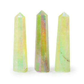 3x Obélisques En Pierres Précieuses, env. 9 cm – Quartz Cristal Aura – Vert Pâle