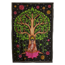 Art Mural En Coton (70x110cm) - Bouddha Arbre De Bodhi