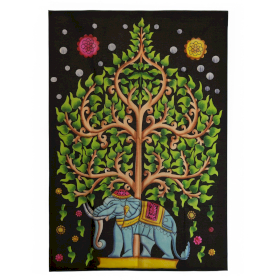 Art Mural En Coton (70x110cm) - Éléphant & Arbre De Vie