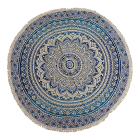 Petit Mandala Rond En Coton (130cm) - Bleu Classique