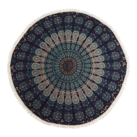 Petit Mandala Rond En Coton (130cm) - Paon Bleu