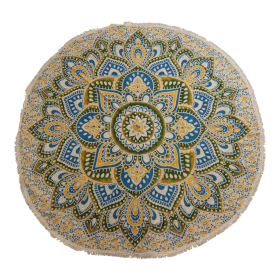 Grand Mandala Rond En Coton (180cm) - Jaune & Bleu