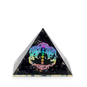 Petite Pyramide en Orgonite 5,5 x 4,5 cm – Bouddha Chakra – Pépites de Tourmaline Noire