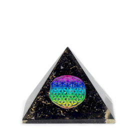Petite Pyramide en Orgonite 5,5 x 4,5 cm – Fleur de Vie – Pépites de Tourmaline Noire