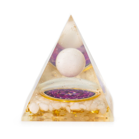 Pyramide d’Orgonite Moyenne 7 x 6 cm – Sphère de Quartz Flottante – Morceaux de Quartz