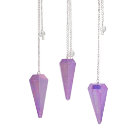 Pendule à Six Faces – Cristal Aurore Violet – 4 cm