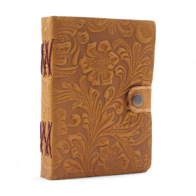 Carnets En Cuir Embossés - 7x5 - Motif Floral Beige - 200 Pages