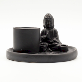 Plaque d’Encens Multi-Usage Bouddha – Céramique Noir Mat