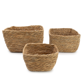 Panières Carrées en Herbe Marine – Naturel – Lot de 3