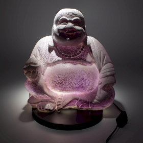 Lampe Bouddha Rieur – Lavande Craquelée – Socle Rond