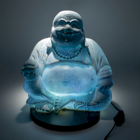 Lampe Bouddha Rieur – Bleu Ciel – Socle Rond