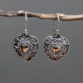 Boucles d\'oreille Or et Argent - Coeur Mandala