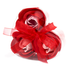 6x Boîtes de 3 Roses de Savon Boîte Coeur - Rouge