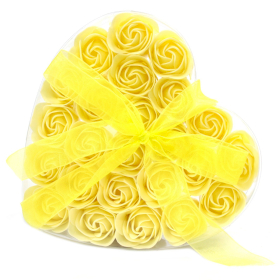 Lot de 24 Roses de Savon Boite Coeur - Jaune