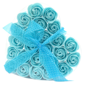 Lot de 24 Roses de Savon Boite Coeur - Bleue