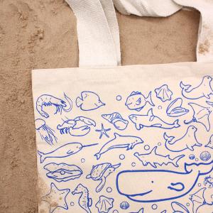 Grand Cabas en coton - 38x42cm - Vie Marine 